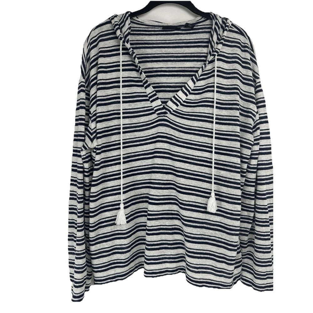 Tahari Women's Linen Top Size Medium Striped Quiet Luxury Nautical Breathable‎